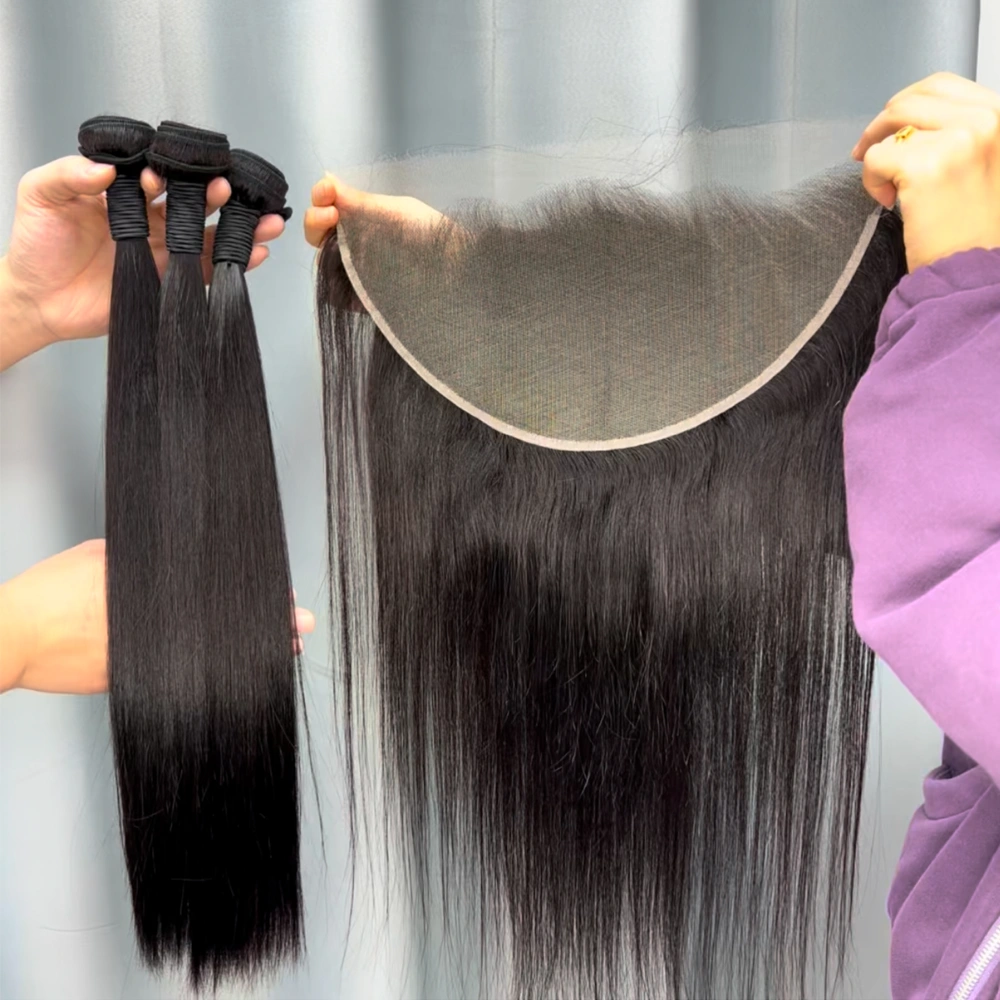 3 Pieces Virgin Hair Bundles With 13x6 Lace Frontal Straight