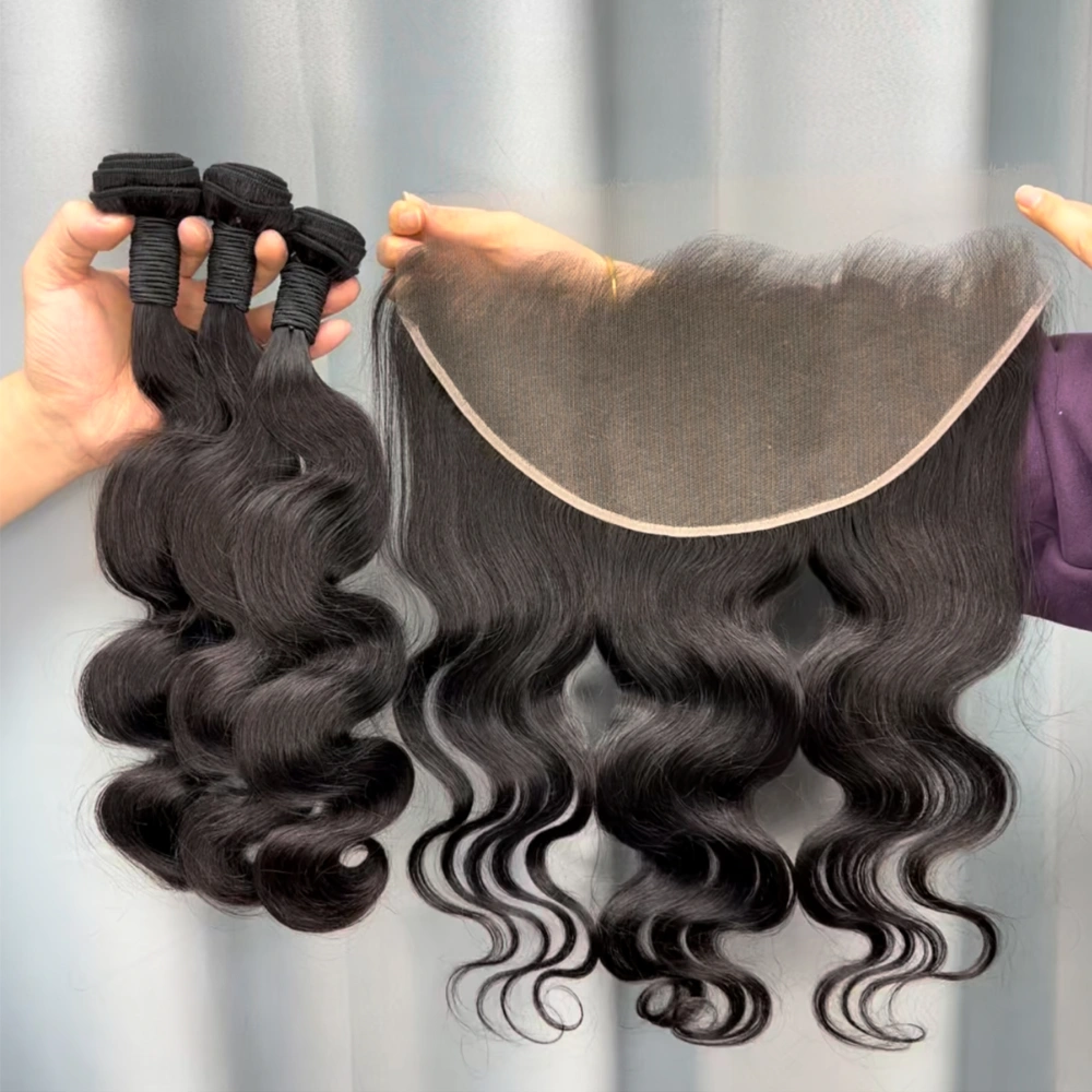 3 Pieces Virgin Hair Bundles With 13x6 Lace Frontal Body Wave