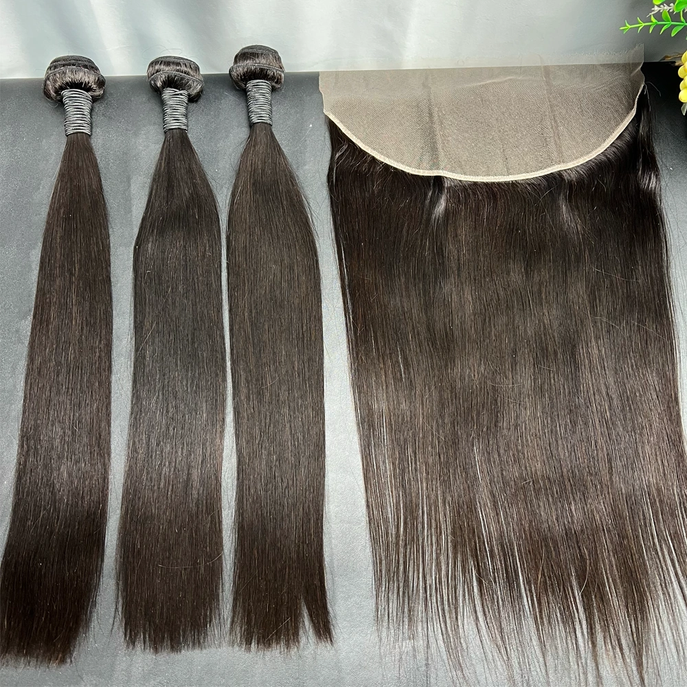 3 Pieces Virgin Hair Bundles With 13x4 Lace Frontal Straight