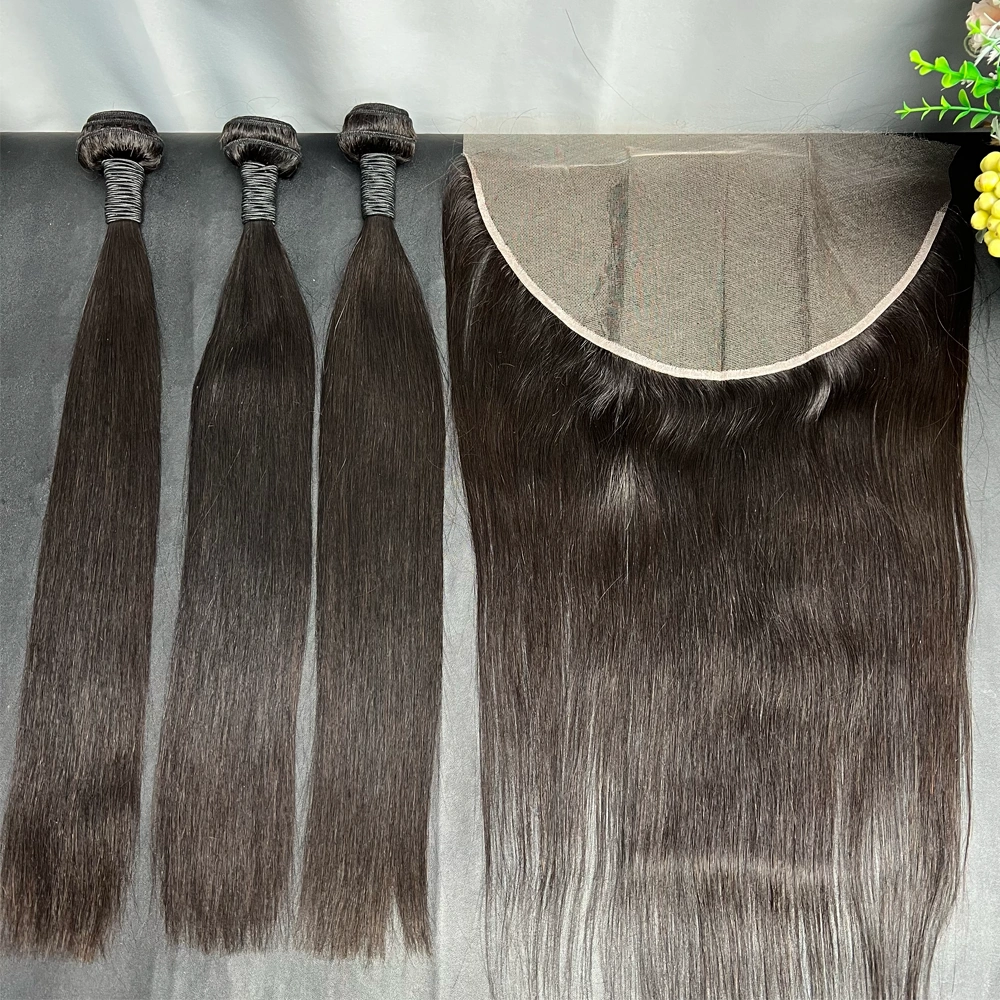 3 Pieces Virgin Hair Bundles With 13x6 Lace Frontal Straight