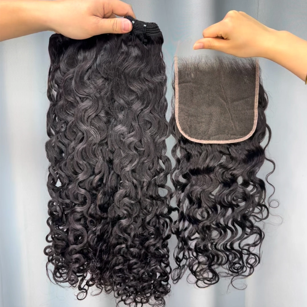 3 Pieces Virgin Hair Bundles With 6x6 Lace Closure Water Wave