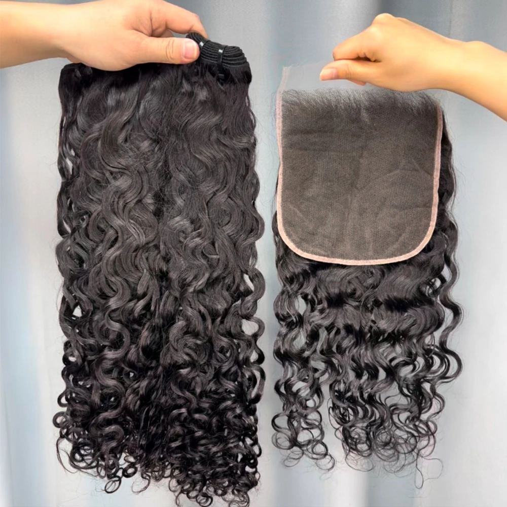 3 Pieces Virgin Hair Bundles With 7x7 Lace Closure Water Wave