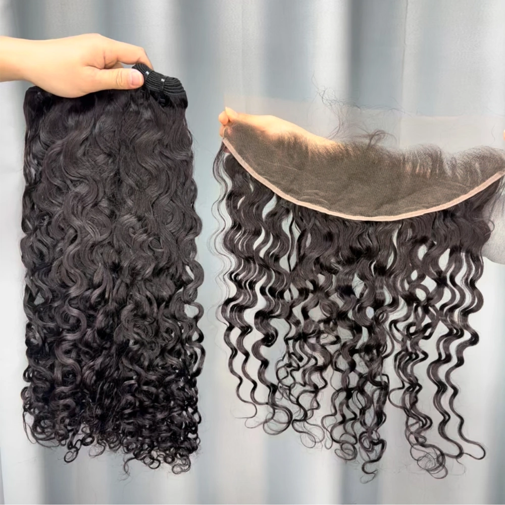 3 Pieces Virgin Hair Bundles With 13x4 Lace Frontal Water Wave