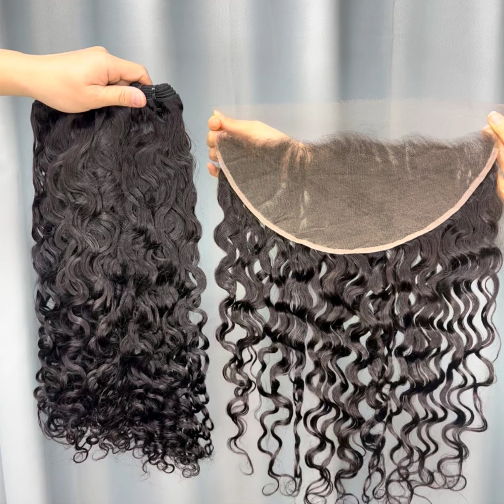 3 Pieces Virgin Hair Bundles With 13x6 Lace Frontal Water Wave