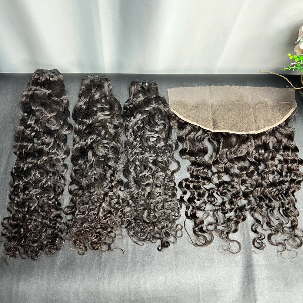 3 Pieces Virgin Hair Bundles With 13x4 Lace Frontal Water Wave