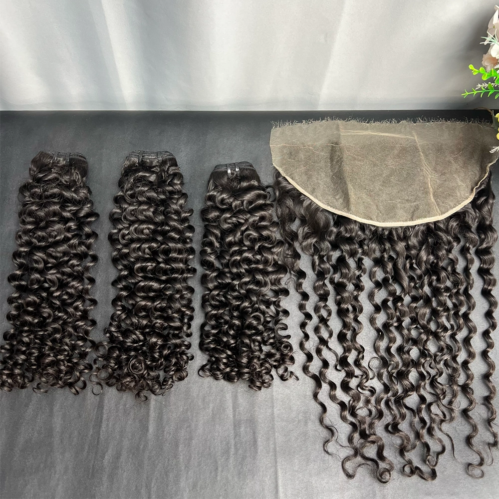 3 Pieces Virgin Hair Bundles With 13x6 Lace Frontal Italian Curly