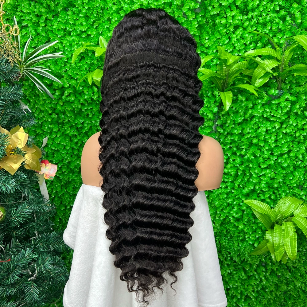 1 Piece Premade Natural Color 13x4 Transparent Lace Frontal Wig Deep Wave