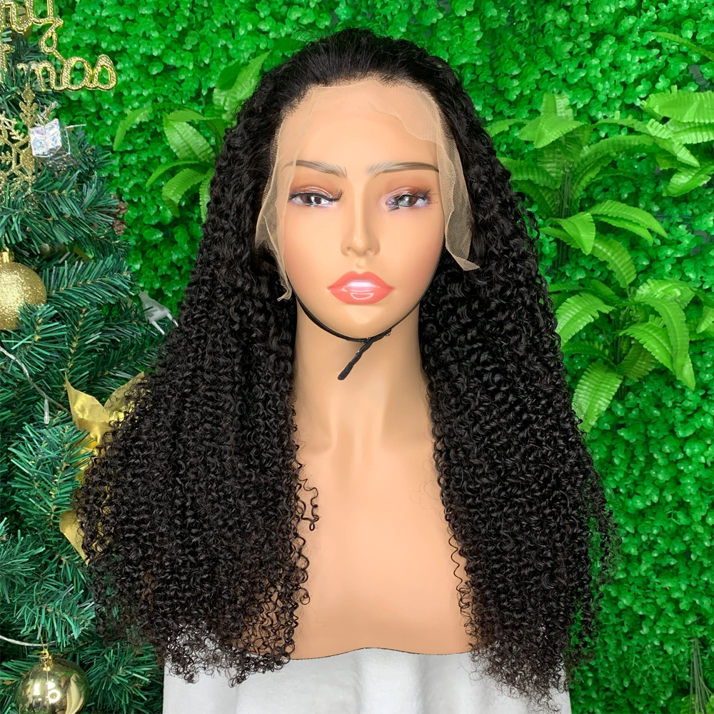 1 Piece Premade Natural Color 13x4 Transparent Lace Frontal Wig Kinky Curly