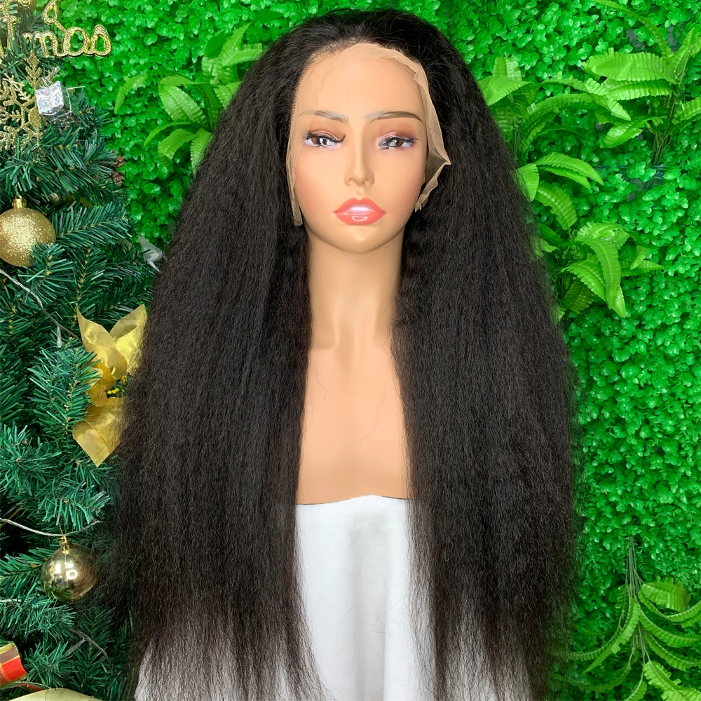 1 Piece Premade Natural Color 13x4 Transparent Lace Frontal Wig Kinky Straight