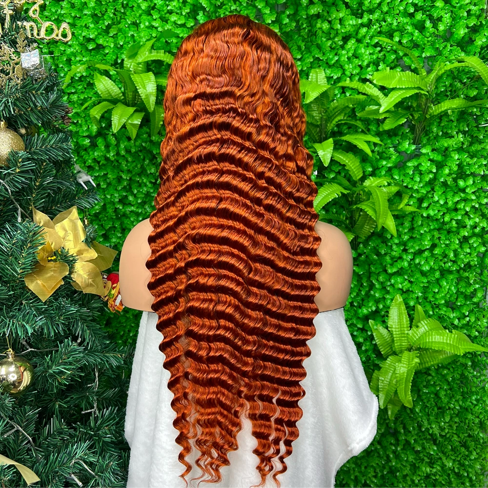 1 Piece Premade Ginger 13x4 Transparent Lace Frontal Wig Deep Wave