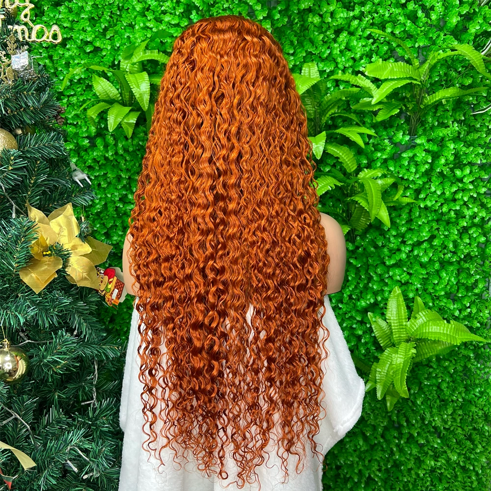 1 Piece Premade Ginger 13x4 Transparent Lace Frontal Wig Water Wave