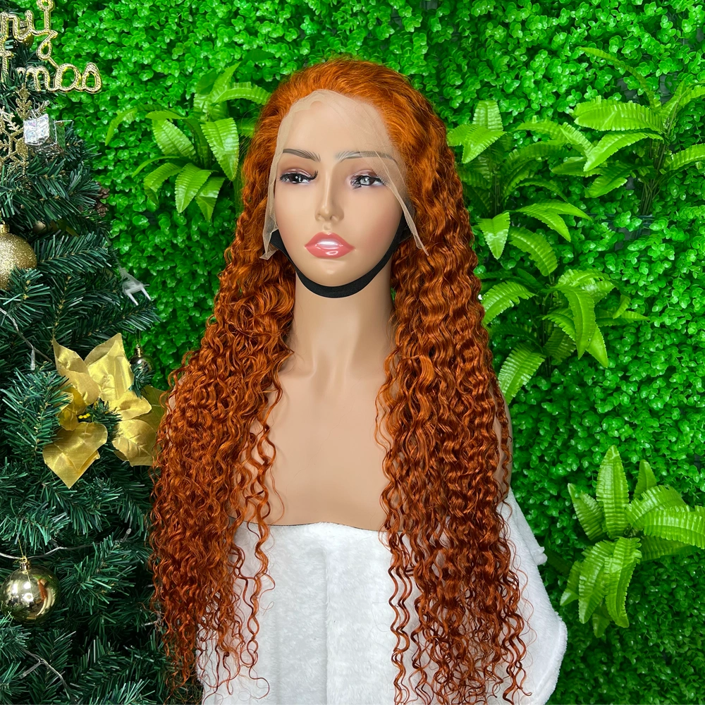 1 Piece Premade Ginger 13x4 Transparent Lace Frontal Wig Water Wave