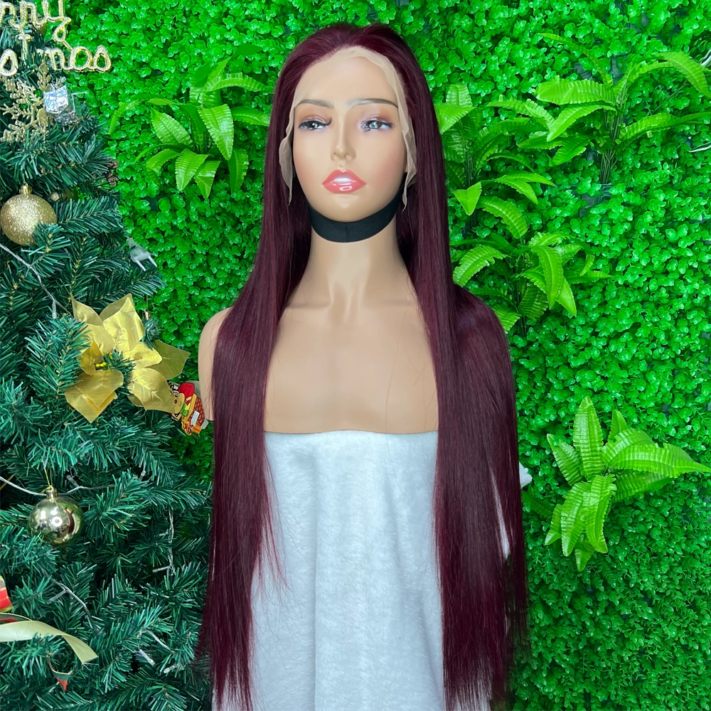 1 Piece Premade 99J 13x4 Transparent Lace Frontal Wig Straight
