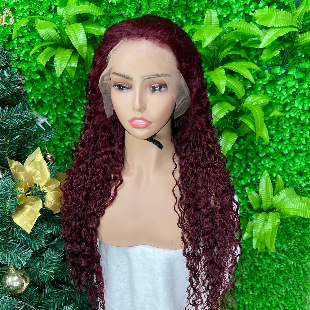 1 Piece Premade 99J 13x4 Transparent Lace Frontal Wig Water Wave