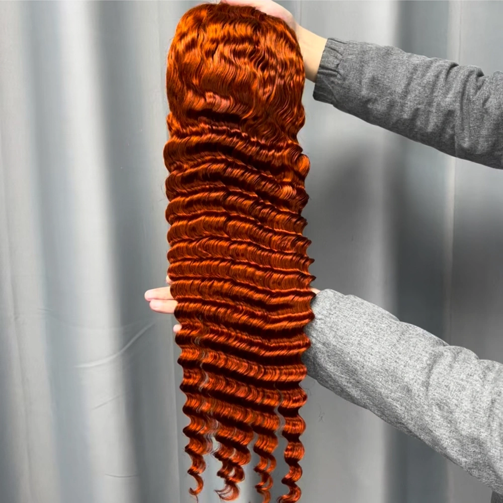 1 Piece Premade Ginger 13x4 Transparent Lace Frontal Wig Deep Wave