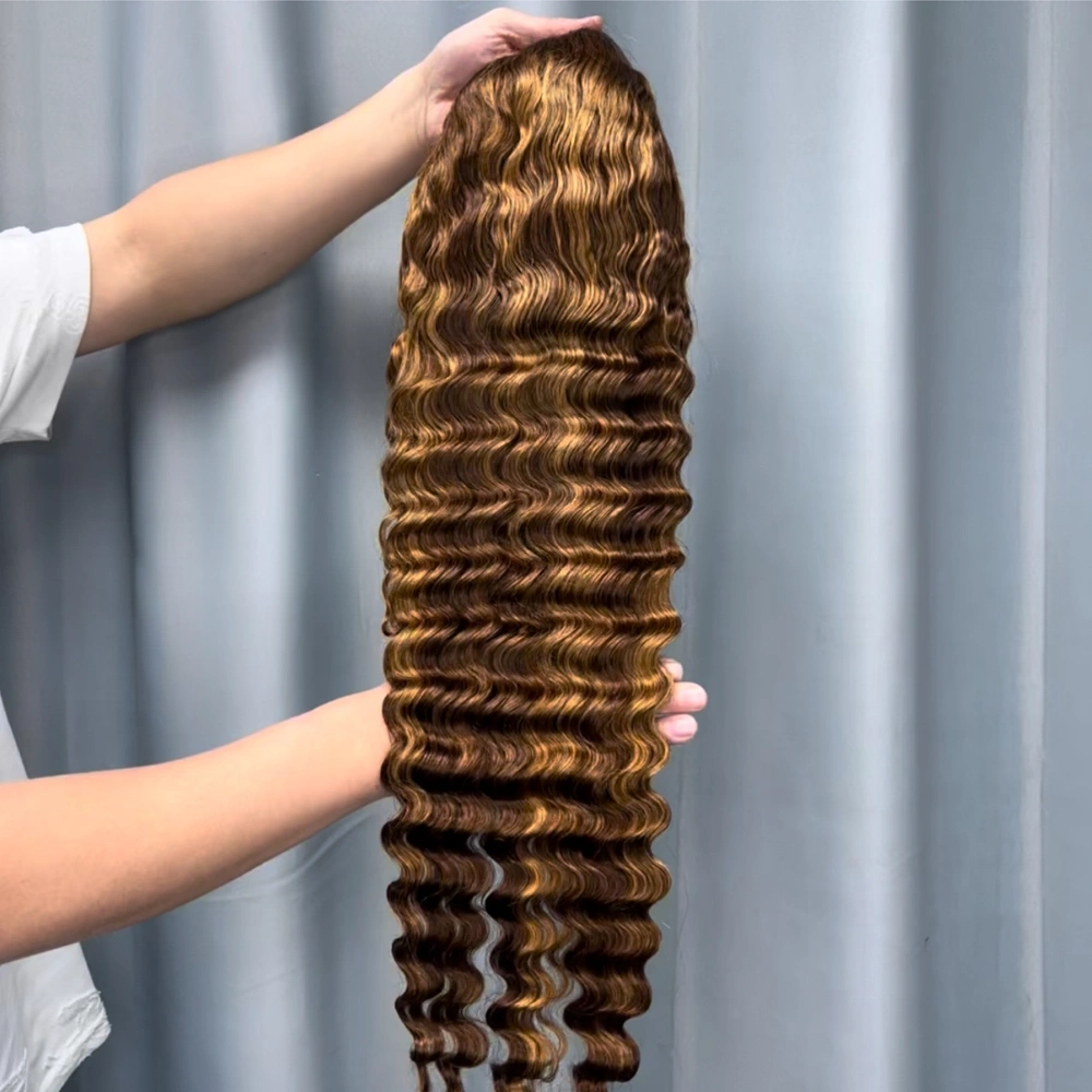 1 Piece Premade Highlight P4/27 13x4 Transparent Lace Frontal Wig Deep Wave