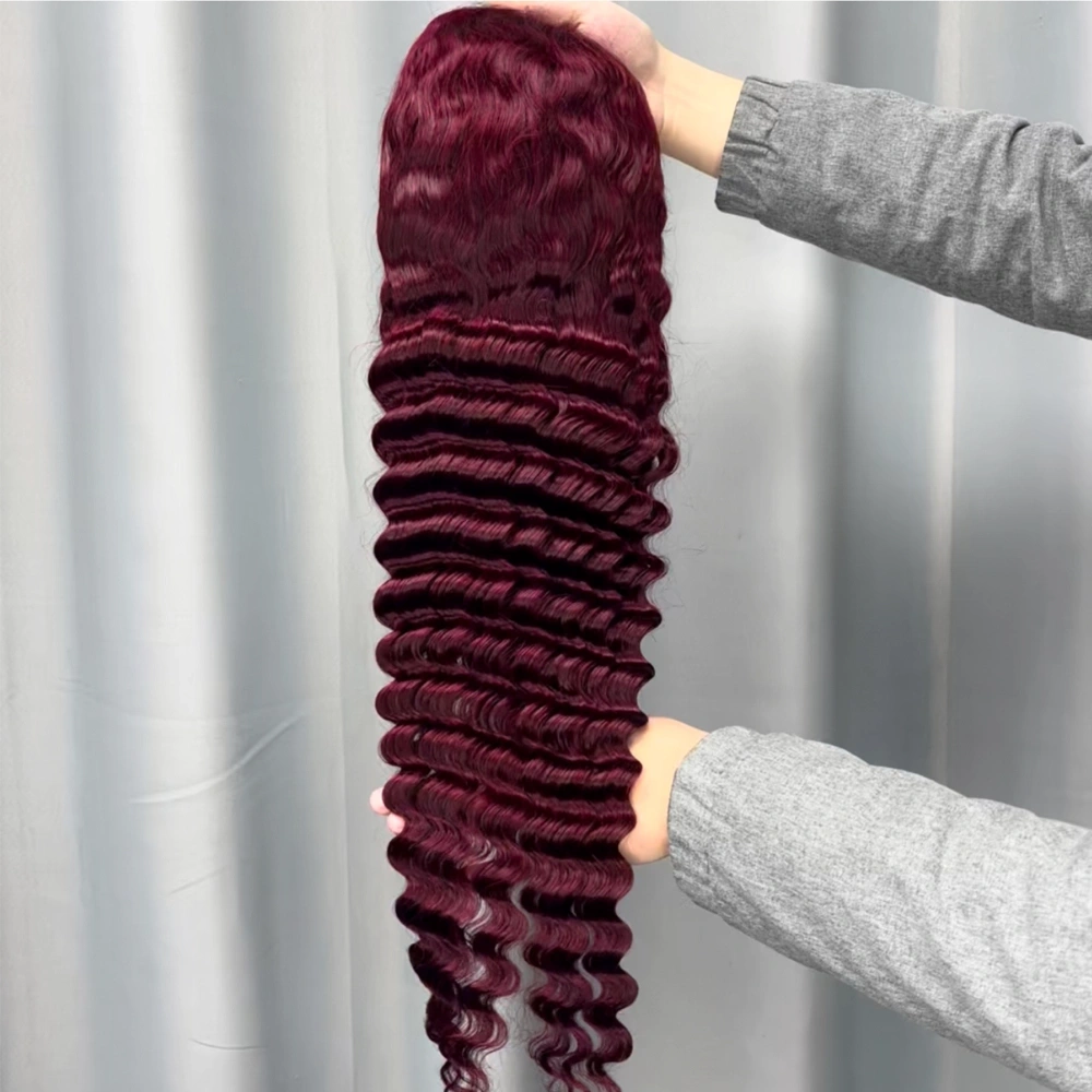 1 Piece Premade 99J 13x4 Transparent Lace Frontal Wig Deep Wave