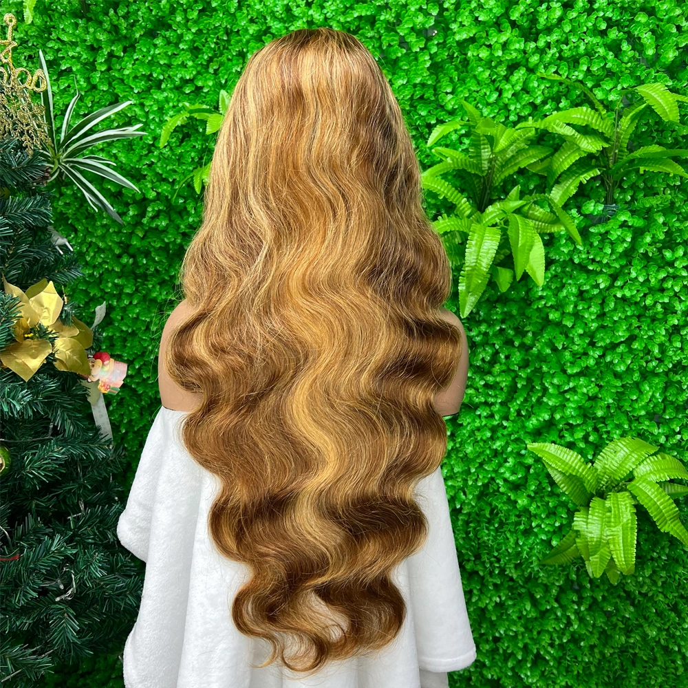 1 Piece Premade Highlight P4/27 13x4 Transparent Lace Frontal Wig Body Wave