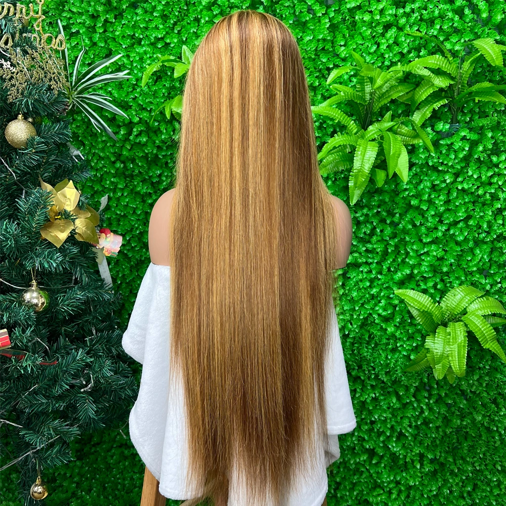 1 Piece Premade Highlight P4/27 13x4 Transparent Lace Frontal Wig Straight