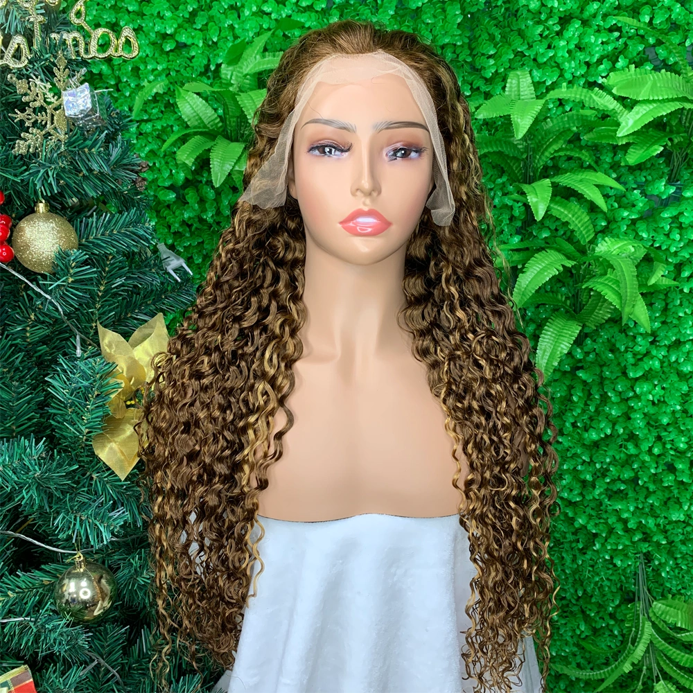 1 Piece Premade Highlight P4/27 13x4 Transparent Lace Frontal Wig Water Wave