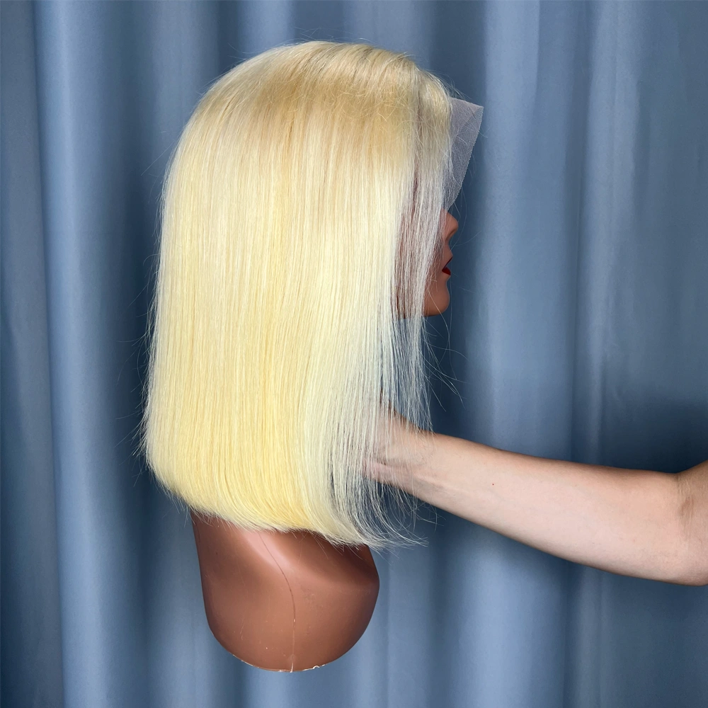1 Piece Premade 613 Blonde 13x4 Transparent Lace Frontal Bob Wig Straight