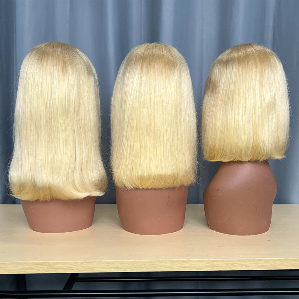 1 Piece Premade 613 Blonde 13x4 Transparent Lace Frontal Bob Wig Straight