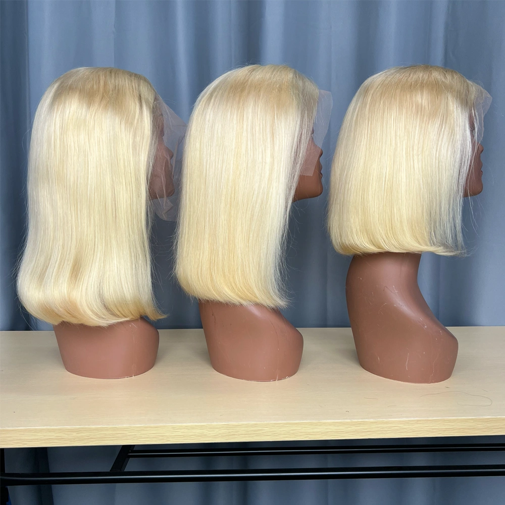 1 Piece Premade 613 Blonde 13x4 Transparent Lace Frontal Bob Wig Straight