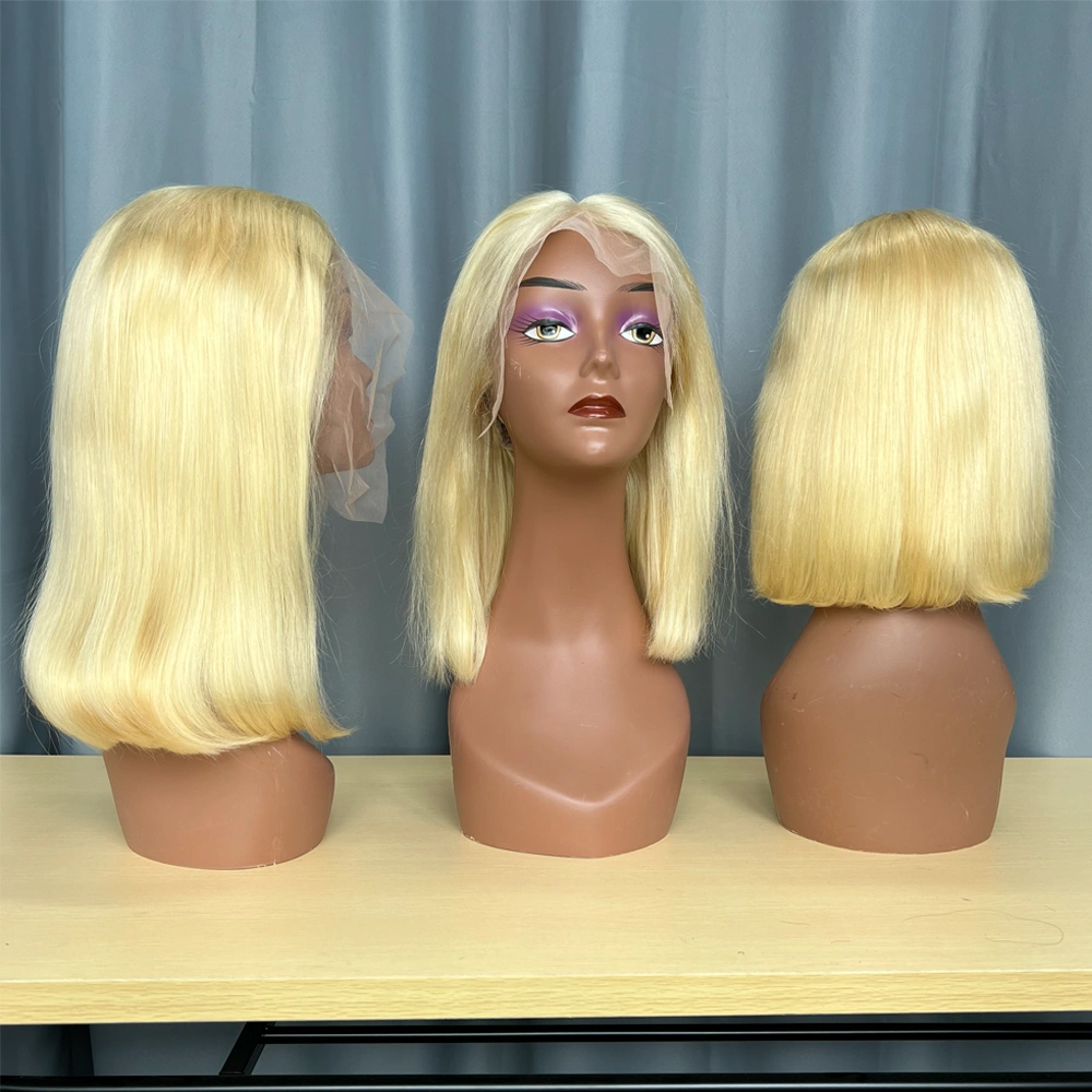 1 Piece Premade 613 Blonde 13x4 Transparent Lace Frontal Bob Wig Straight