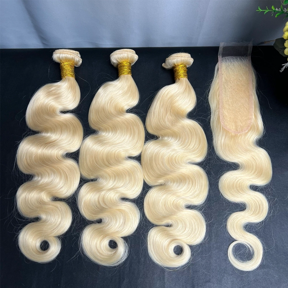 3 Pieces 613 Blonde Hair Bundles With 2x6 Lace Closure Body Wave