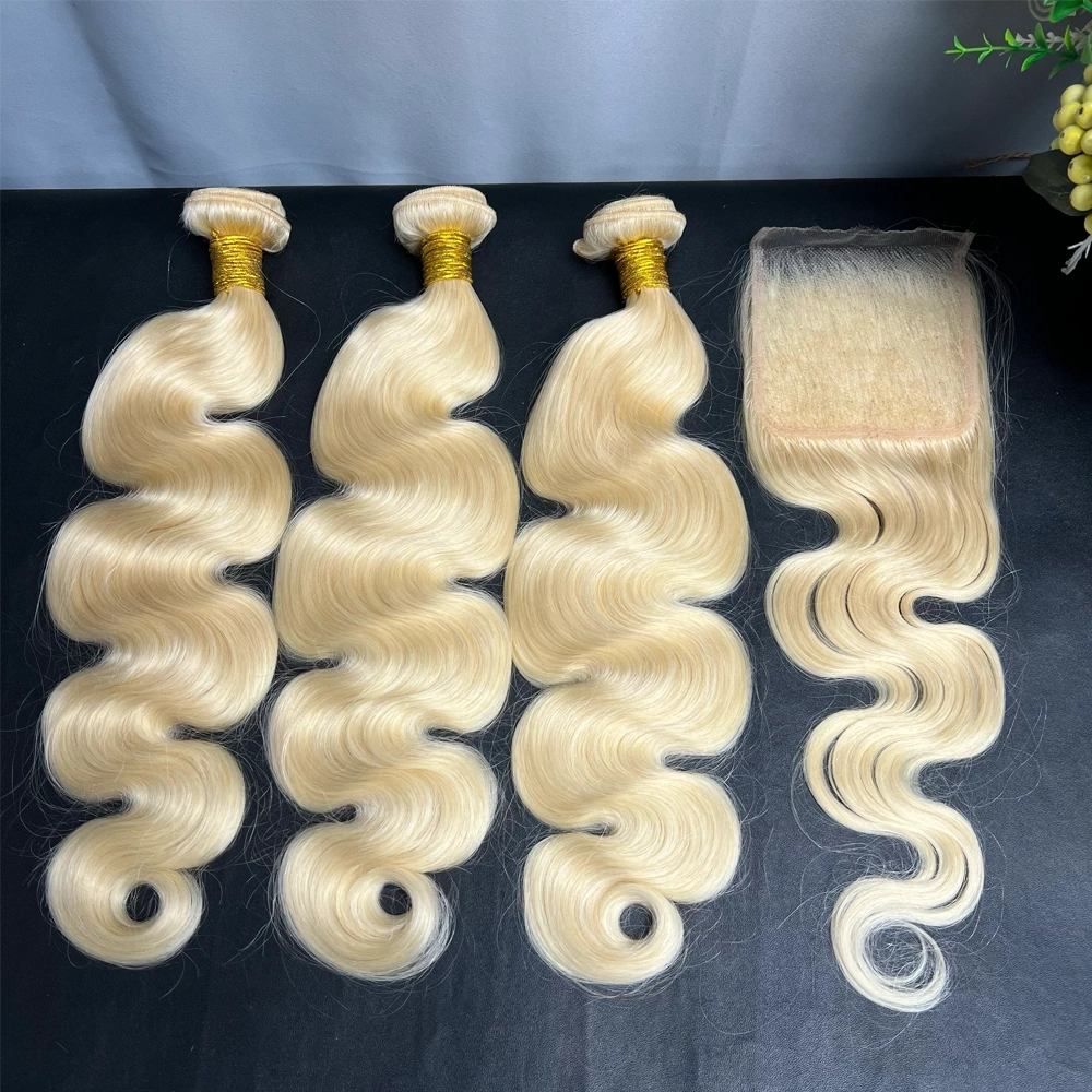 3 Pieces 613 Blonde Hair Bundles With 4x4 Lace Closure Body Wave