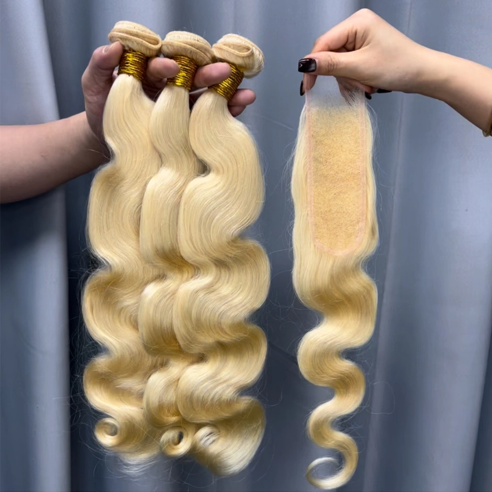 3 Pieces 613 Blonde Hair Bundles With 2x6 Lace Closure Body Wave