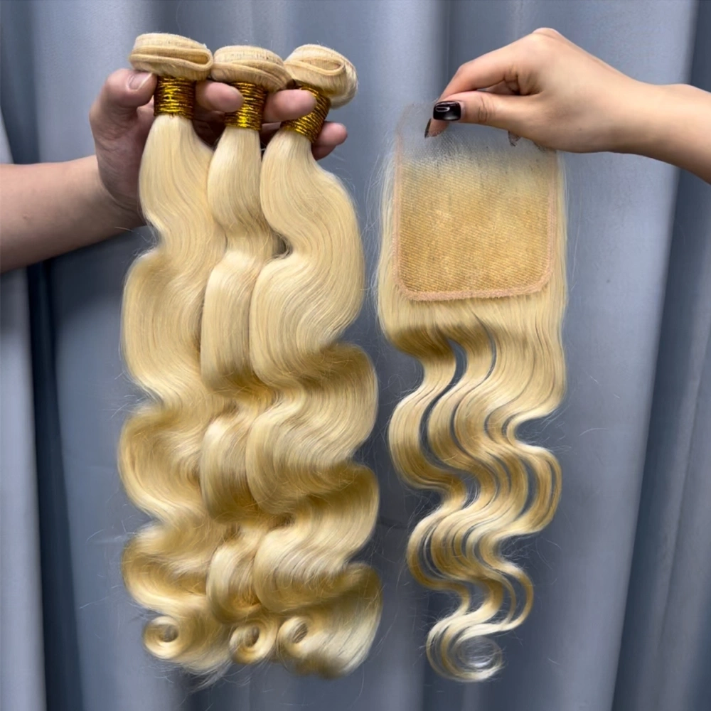 3 Pieces 613 Blonde Hair Bundles With 4x4 Lace Closure Body Wave