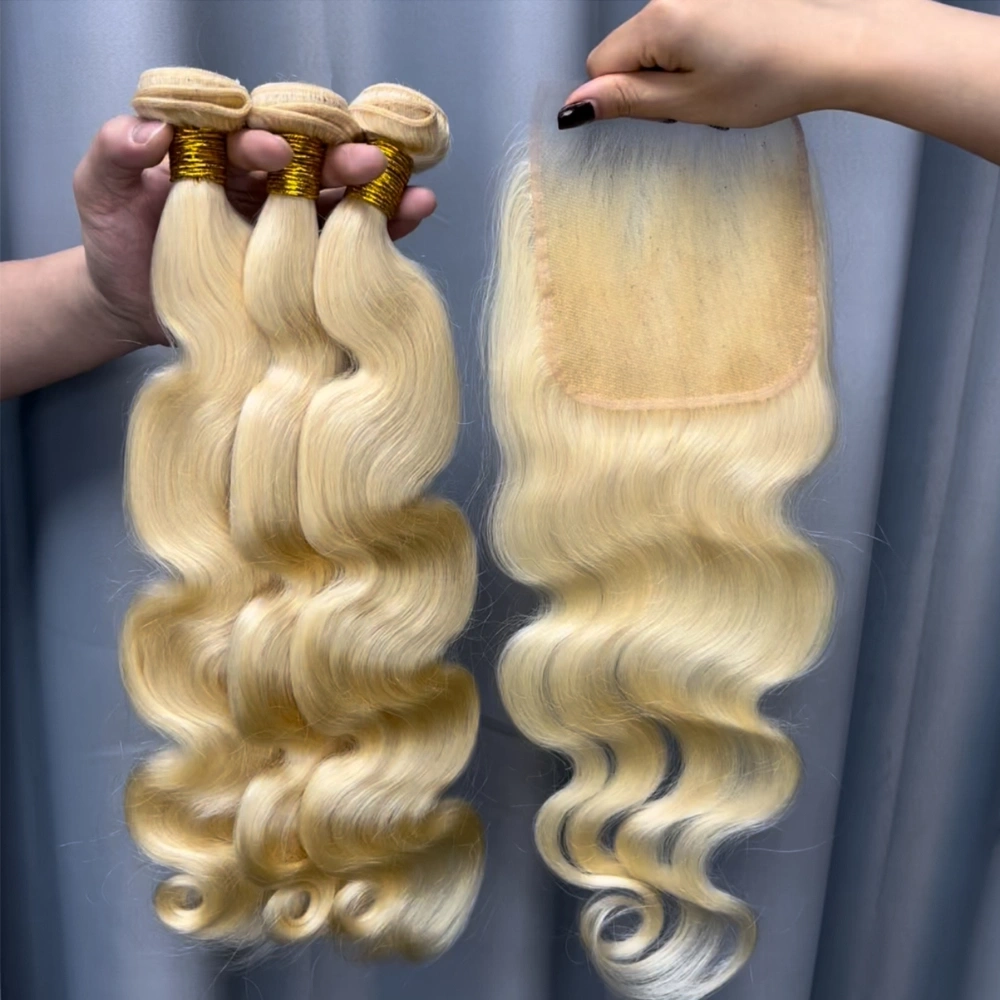 3 Pieces 613 Blonde Hair Bundles With 5x5 Lace Closure Body Wave