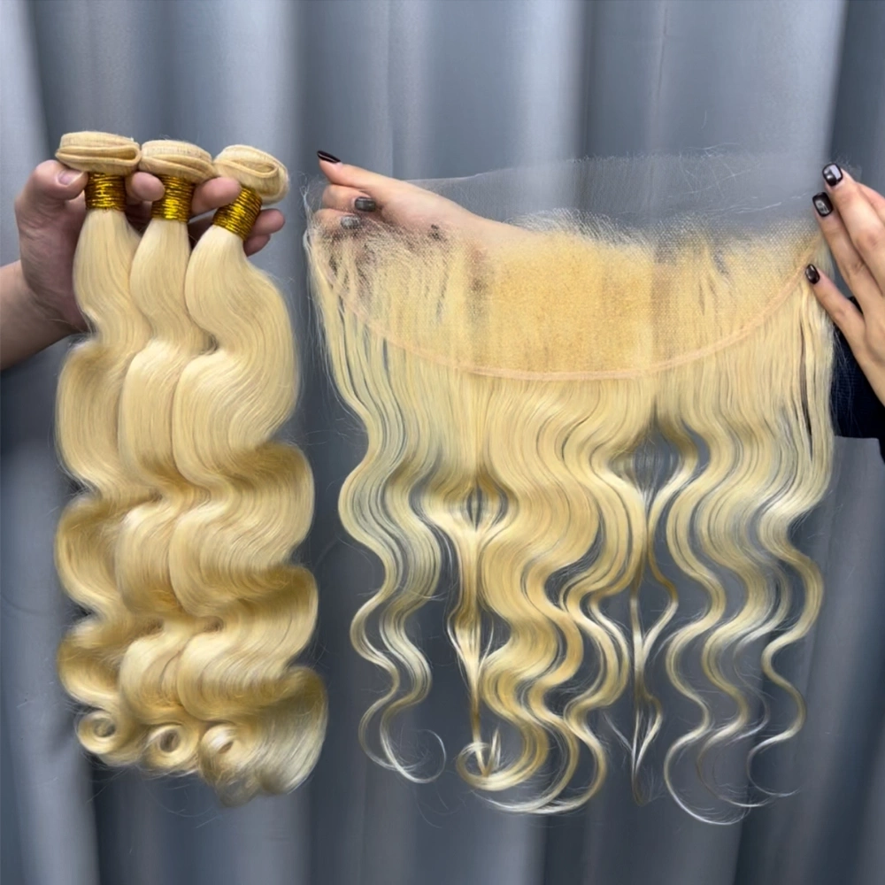 3 Pieces 613 Blonde Hair Bundles With 13x4 Lace Frontal Body Wave