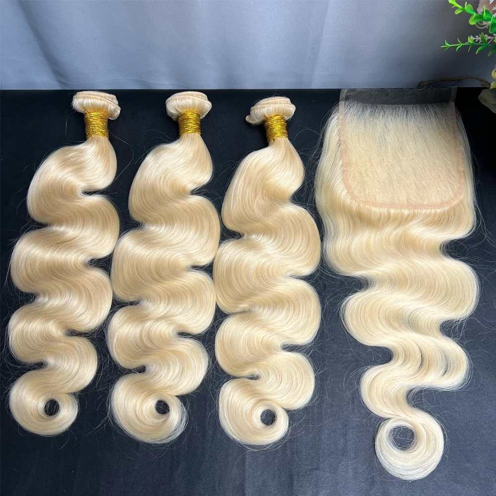 3 Pieces 613 Blonde Hair Bundles With 5x5 Lace Closure Body Wave