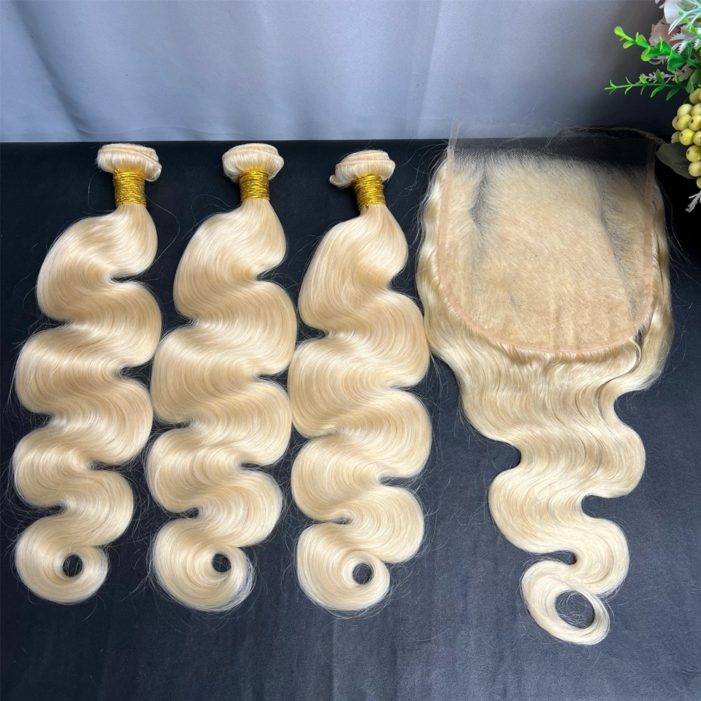 3 Pieces 613 Blonde Hair Bundles With 7x7 Lace Closure Body Wave