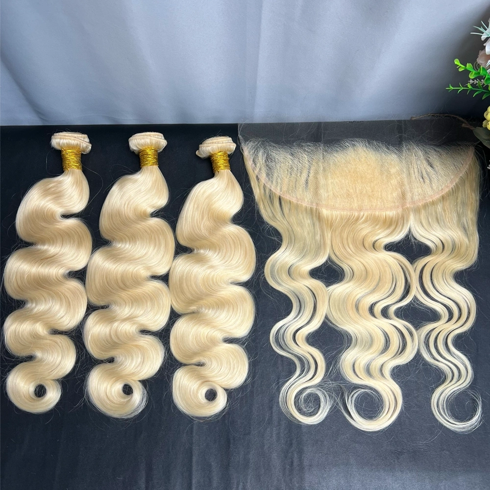 3 Pieces 613 Blonde Hair Bundles With 13x4 Lace Frontal Body Wave
