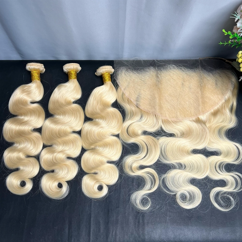 3 Pieces 613 Blonde Hair Bundles With 13x6 Lace Frontal Body Wave