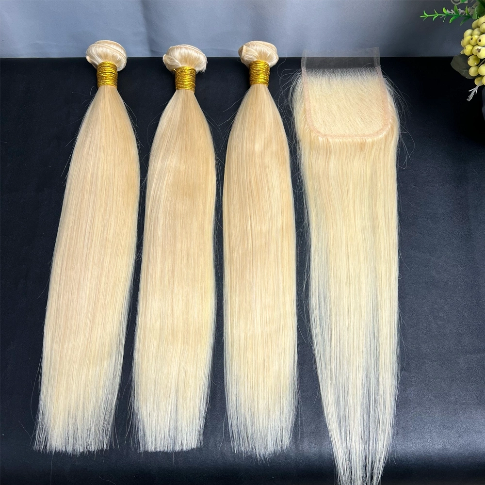 3 Pieces 613 Blonde Hair Bundles With 4x4 Lace Closure Straight