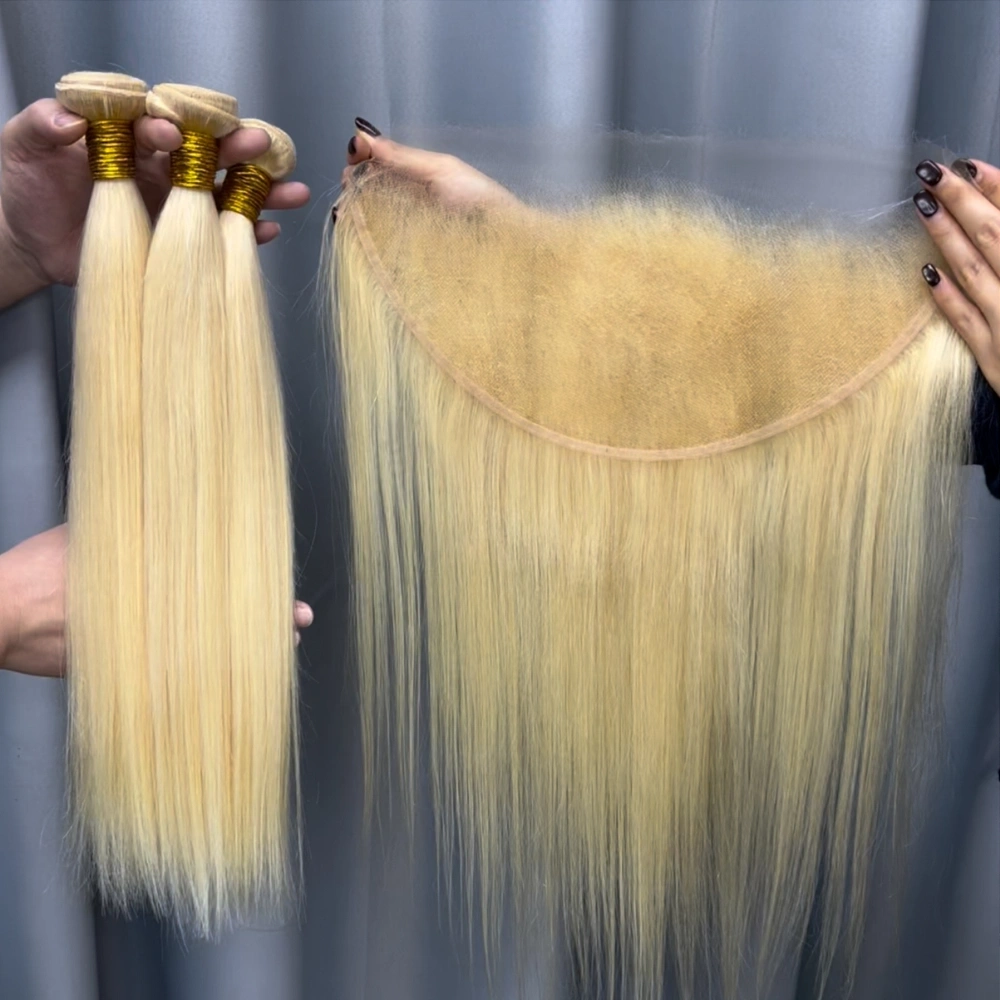 3 Pieces 613 Blonde Hair Bundles With 13x6 Lace Frontal Straight