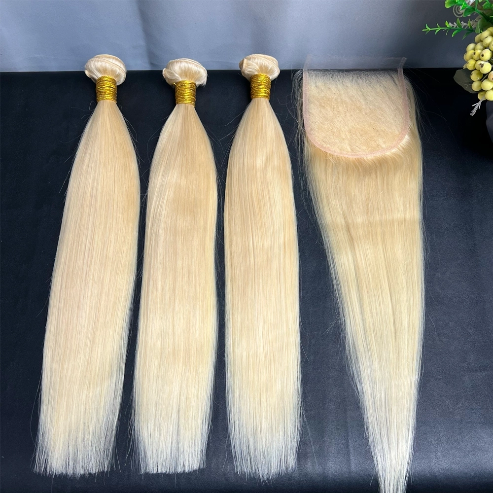 3 Pieces 613 Blonde Hair Bundles With 5x5 Lace Closure Straight
