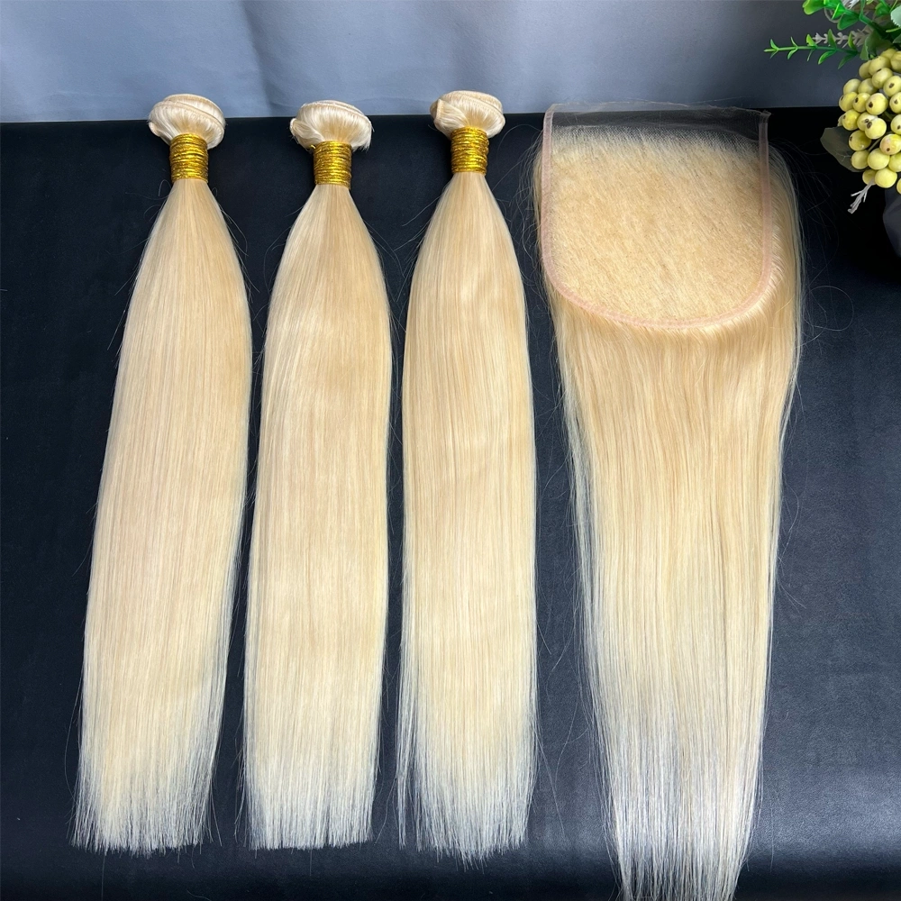3 Pieces 613 Blonde Hair Bundles With 6x6 Lace Closure Straight