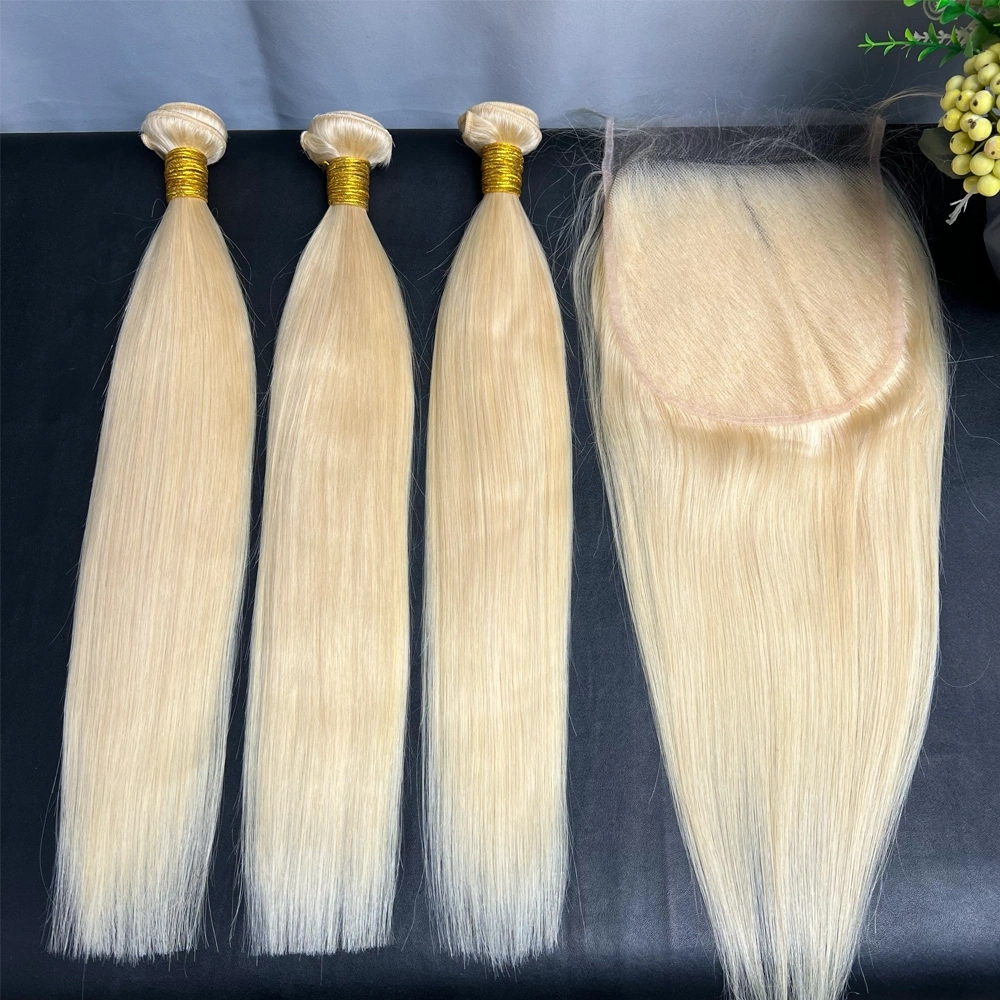 3 Pieces 613 Blonde Hair Bundles With 7x7 Lace Closure Straight