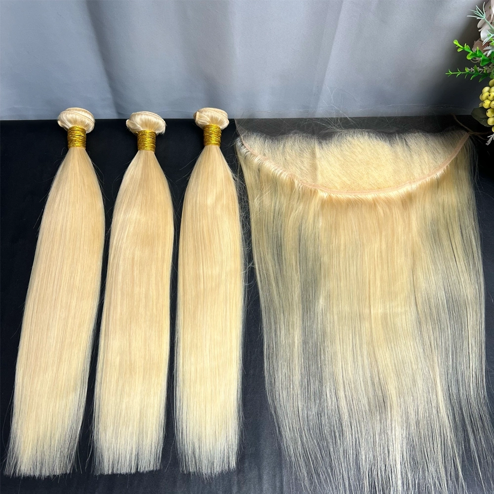 3 Pieces 613 Blonde Hair Bundles With 13x4 Lace Frontal Straight