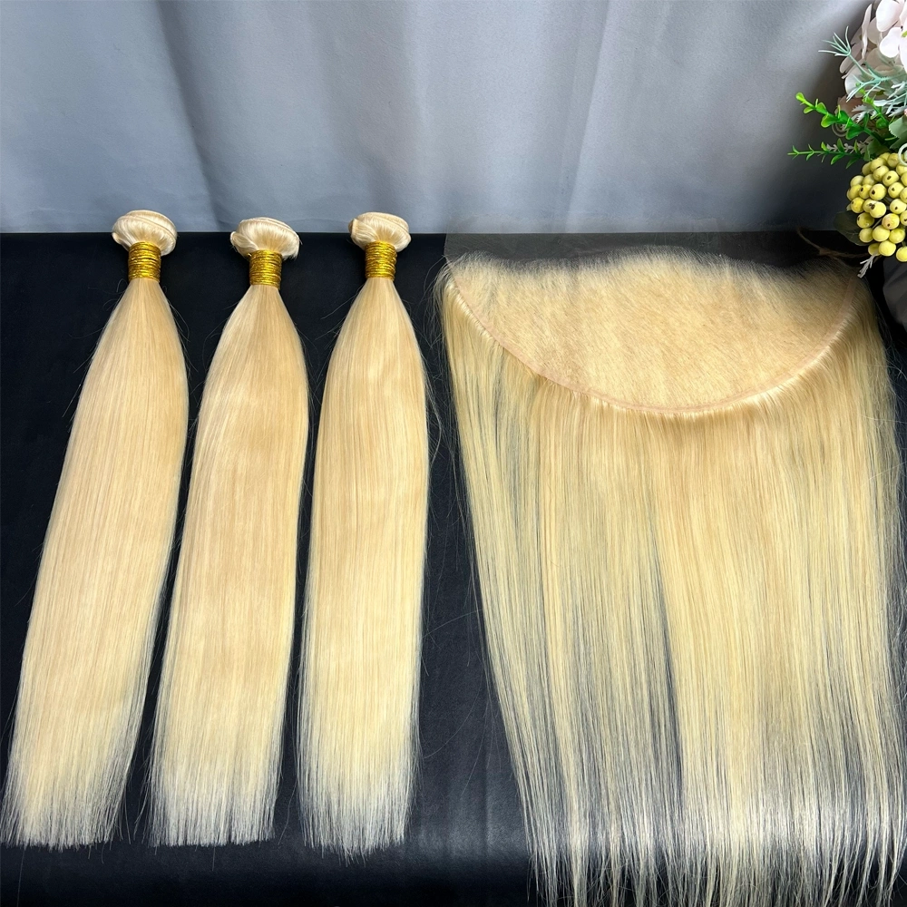 3 Pieces 613 Blonde Hair Bundles With 13x6 Lace Frontal Straight
