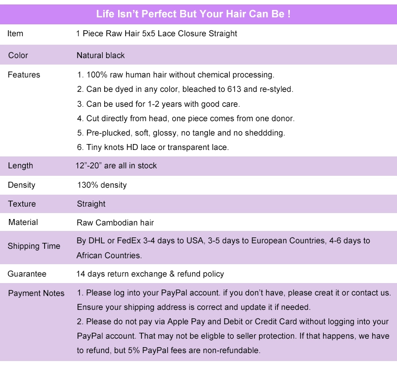 Legend Hair Raw Cambodian Hair 1 Piece Raw Hair 5x5 HD Transparent Lace Closure Straight