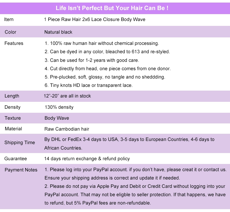 Legend Hair Raw Cambodian Hair 1 Piece Raw Hair 2x6 HD Transparent Lace Closure Body Wave