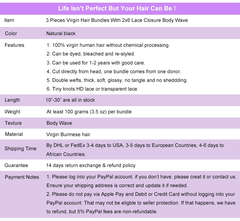 Legend Hair Burmese Hair 3 Pieces Virgin Hair Bundles With 2x6 HD Transparent Lace Closure Body Wave