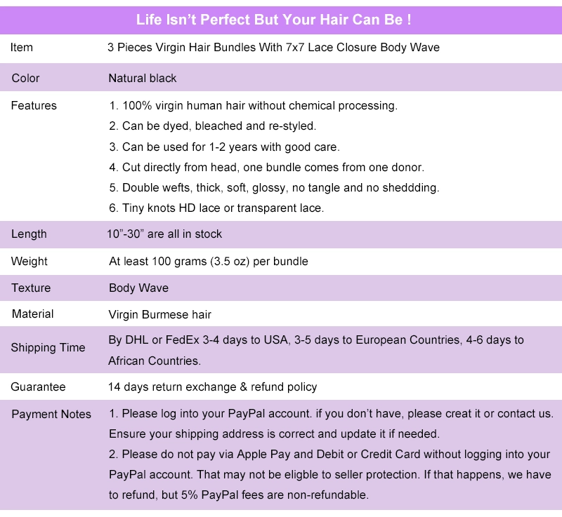 Legend Hair Burmese Hair 3 Pieces Virgin Hair Bundles With 7x7 HD Transparent Lace Closure Body Wave