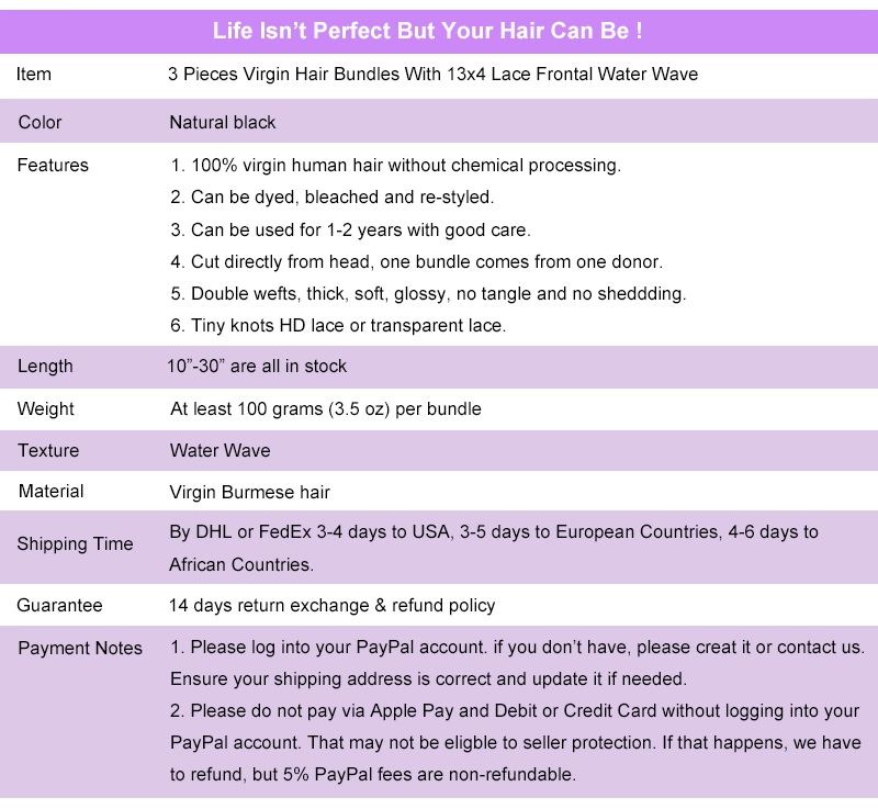 Legend Hair Burmese Hair 3 Pieces Virgin Hair Bundles With 13x4 HD Transparent Lace Frontal Water Wave